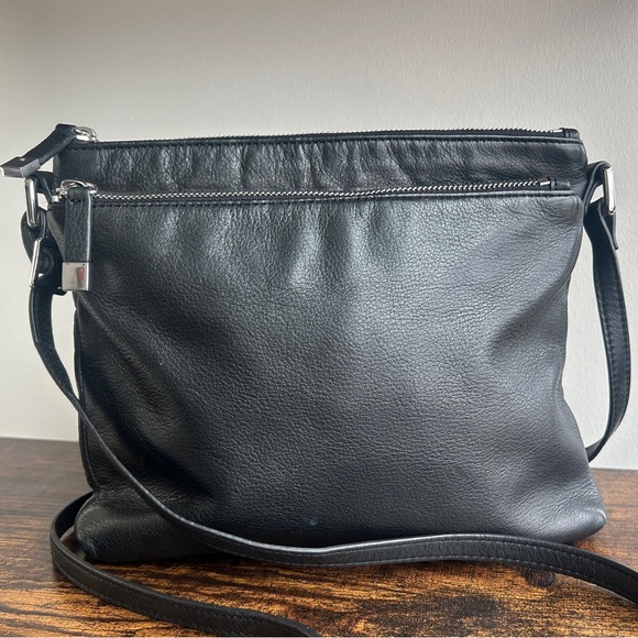 margot Handbags - Margot Genuine Leather Black Crossbody Bag Double Zip Minimalist Purse